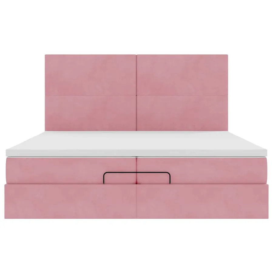 Cadre de lit ottoman avec matelas rose 200x200 cm velours - 7