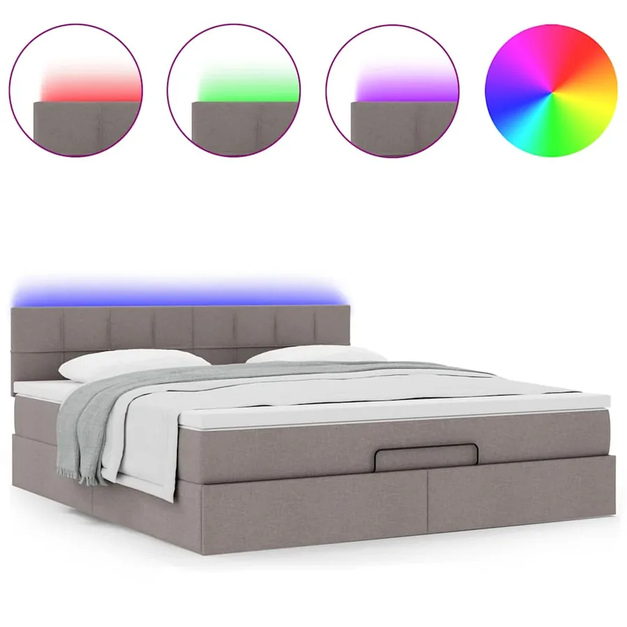 Lit ottoman avec matelas et LED Taupe 180x200cm tissu - 5