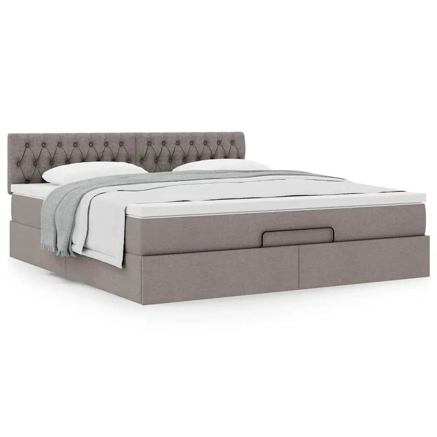 Cadre de lit ottoman avec matelas taupe 180x200 cm tissu - 4