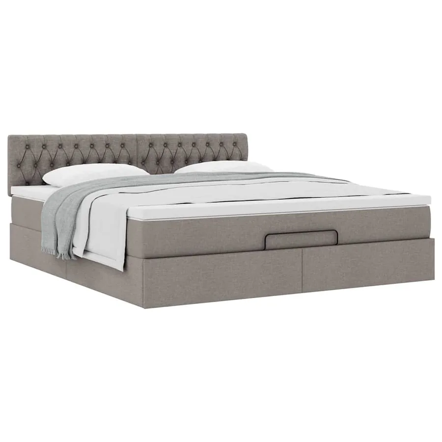 Cadre de lit ottoman avec matelas taupe 180x200 cm tissu - 5