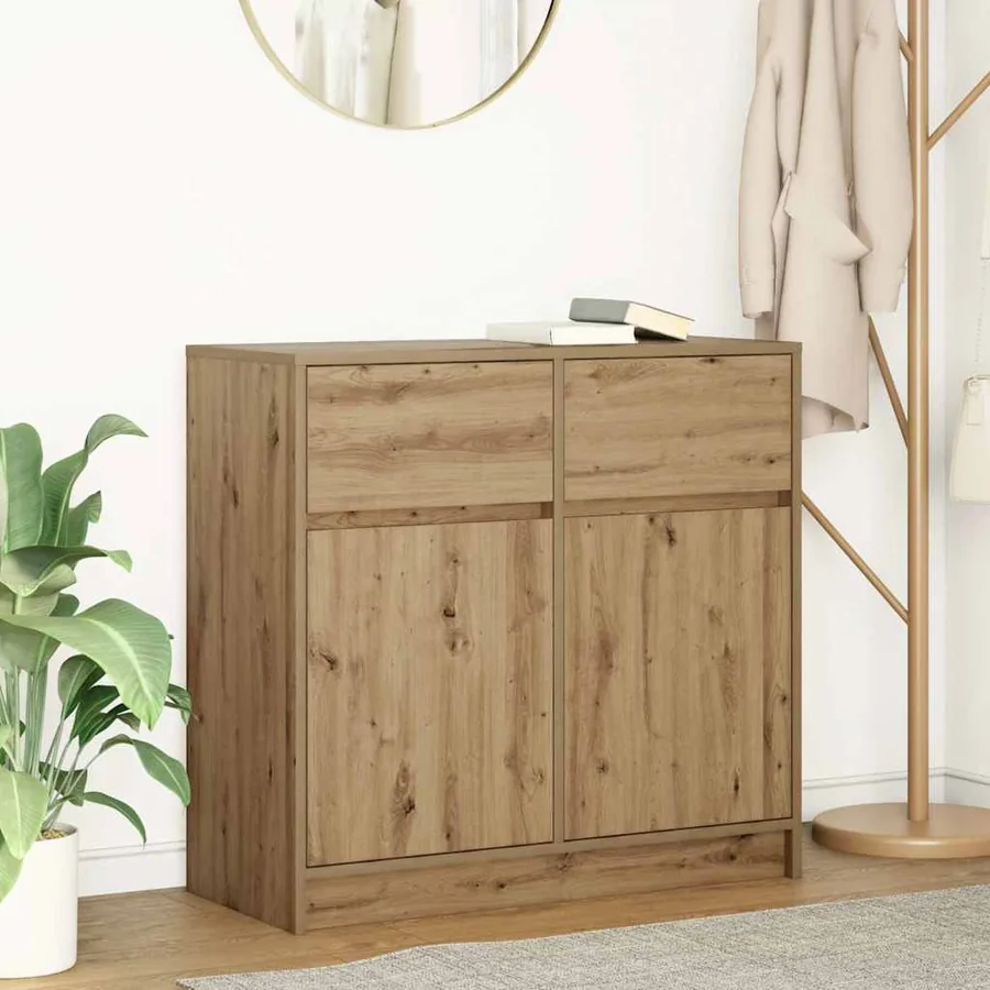 Buffet avec tiroir chêne artisanal 80x34x76cm bois d'ingénierie