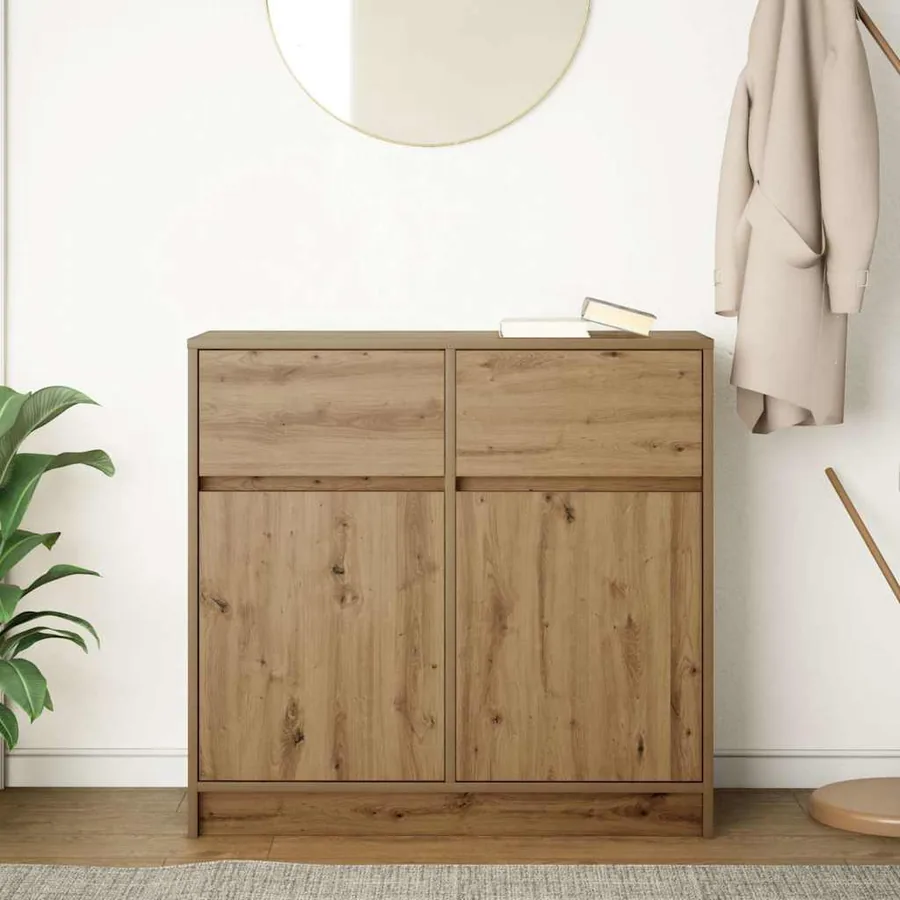 Buffet avec tiroir chêne artisanal 80x34x76cm bois d'ingénierie - 3