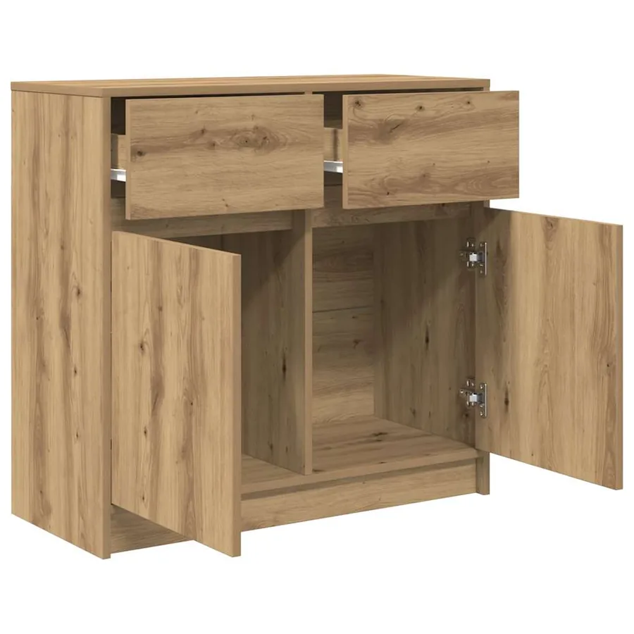 Buffet avec tiroir chêne artisanal 80x34x76cm bois d'ingénierie - 5