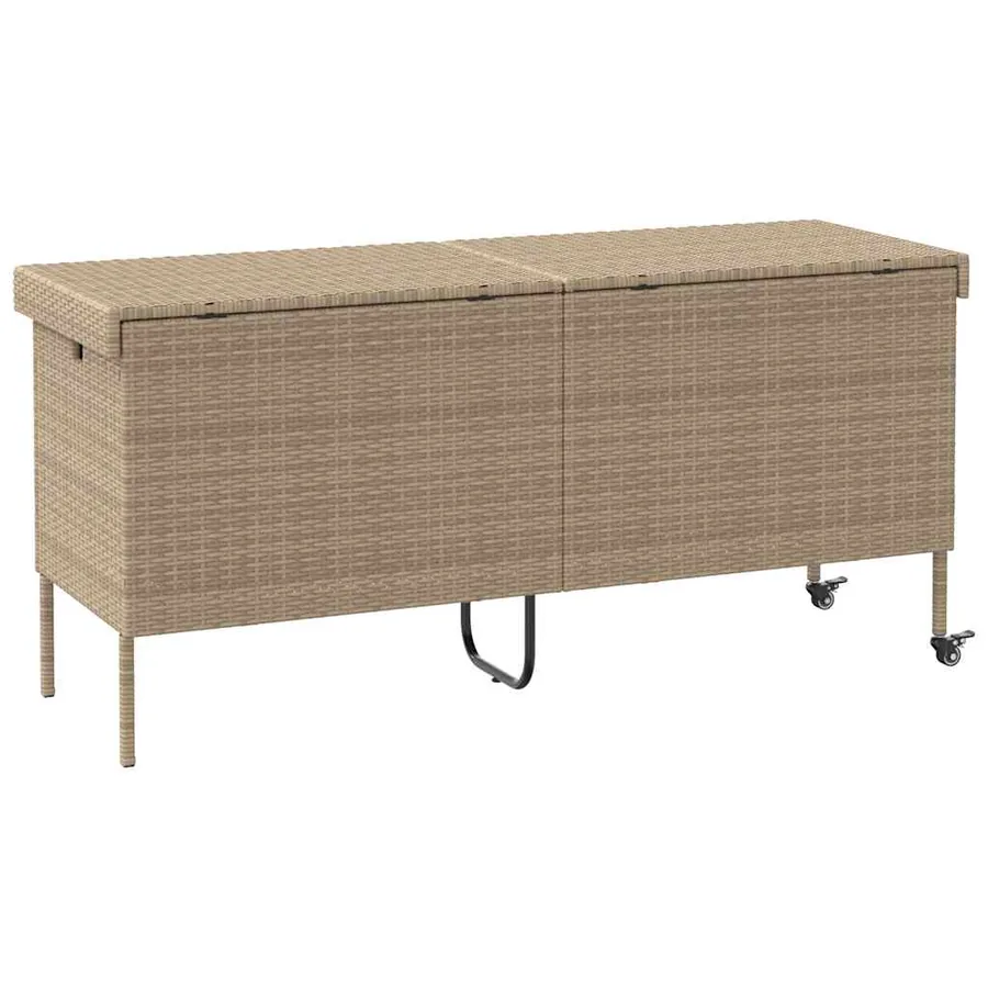 Boîte rangement jardin roues beige 160x55x75 cm résine tressée - 6
