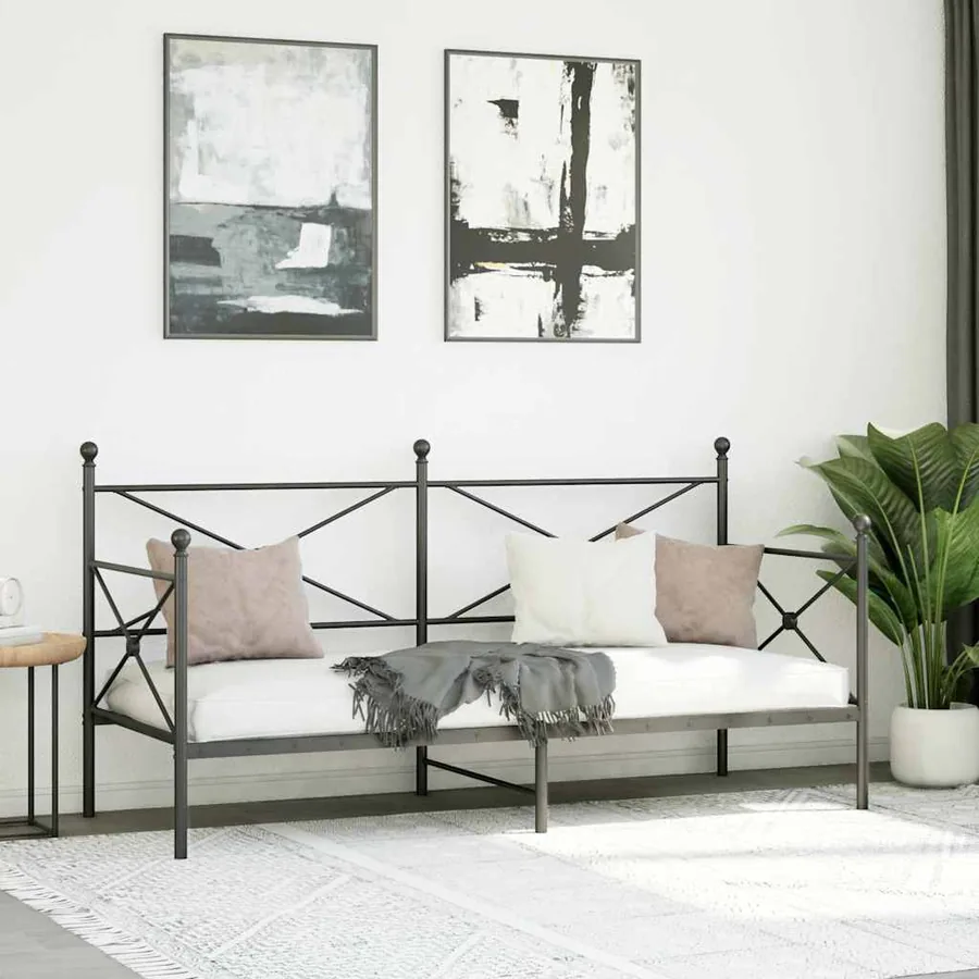 Lit de jour sans matelas noir 75x190 cm acier - 3