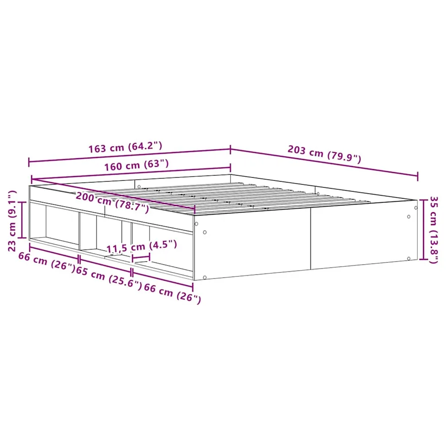 Cadre de lit sans matelas en chêne noir 160x200 cm bois d'ingénierie - 10