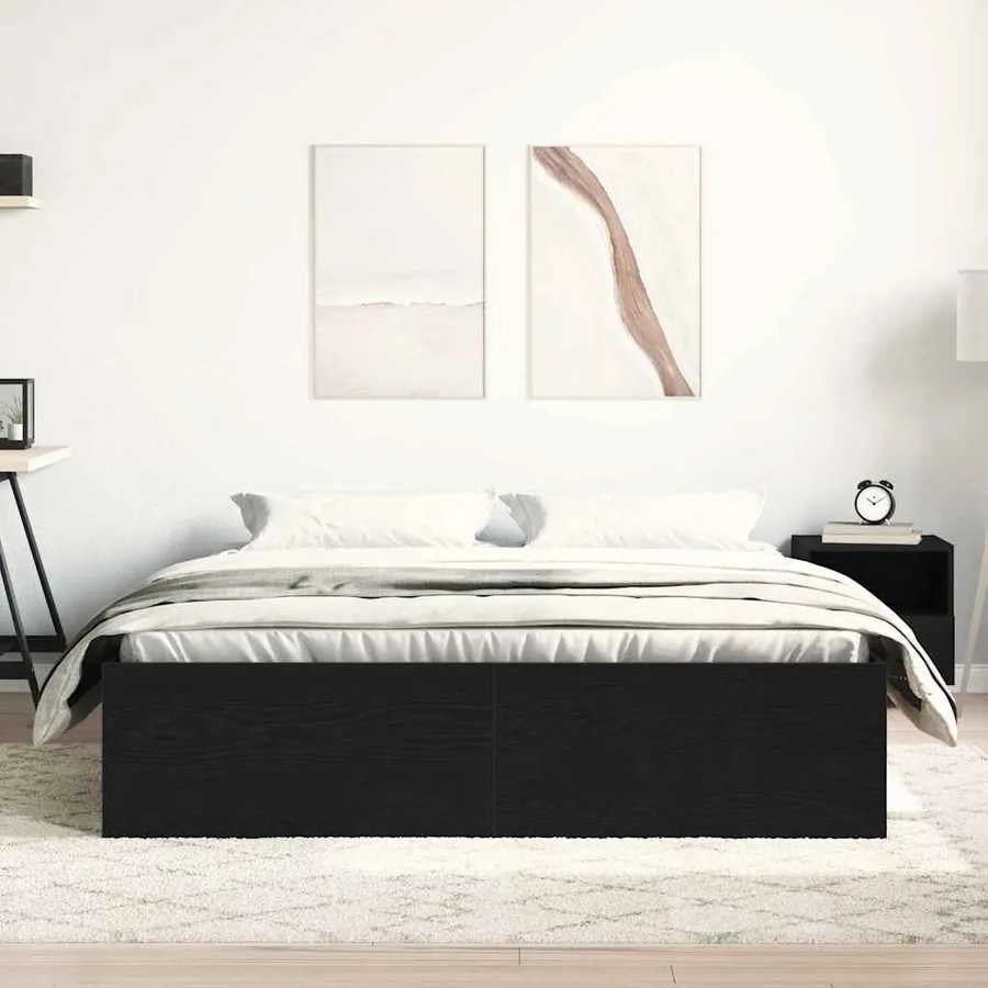 Cadre de lit sans matelas en chêne noir 160x200 cm bois d'ingénierie - 3