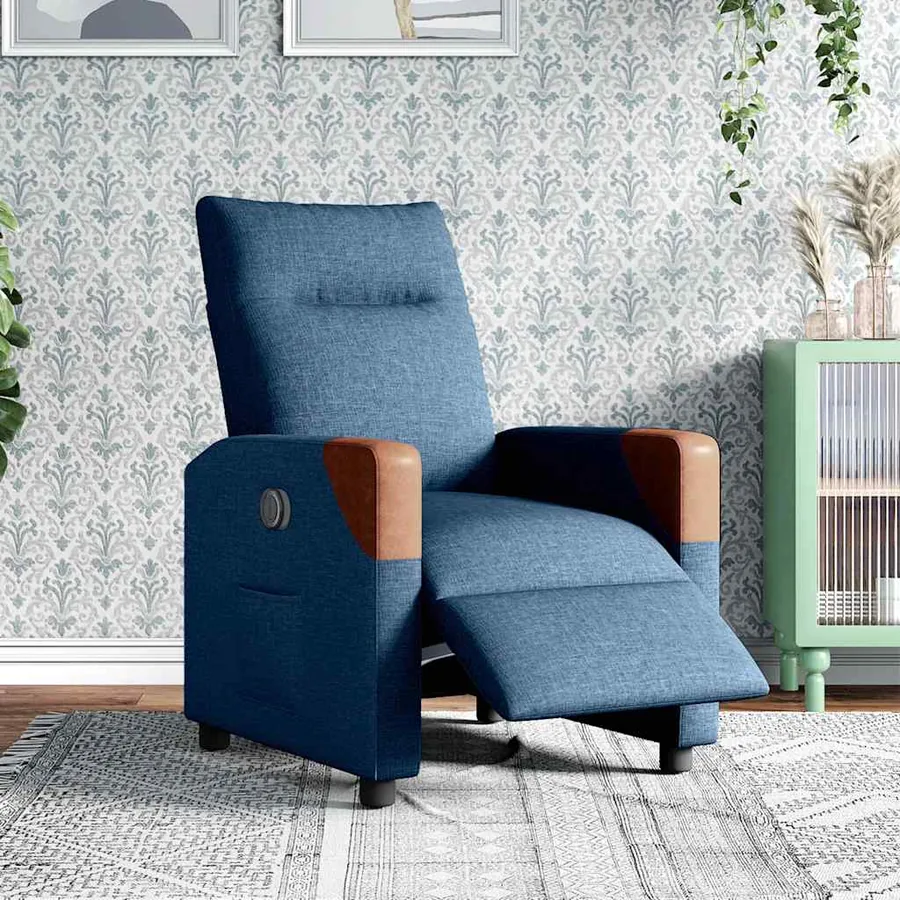 Fauteuil inclinable électrique Bleu Tissu - 2
