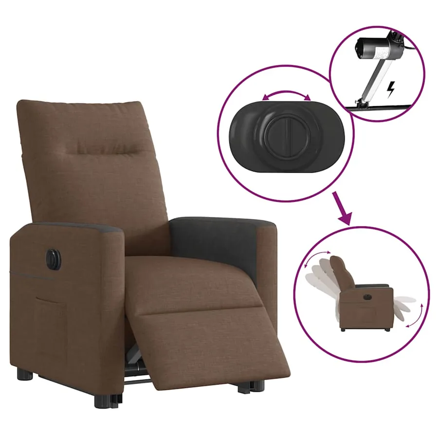 Fauteuil inclinable électrique marron tissu - 10