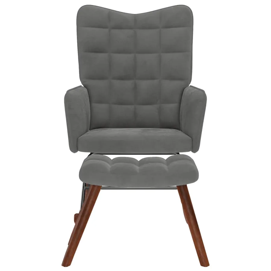 Chaise à bascule avec tabouret en velours gris foncé - 3