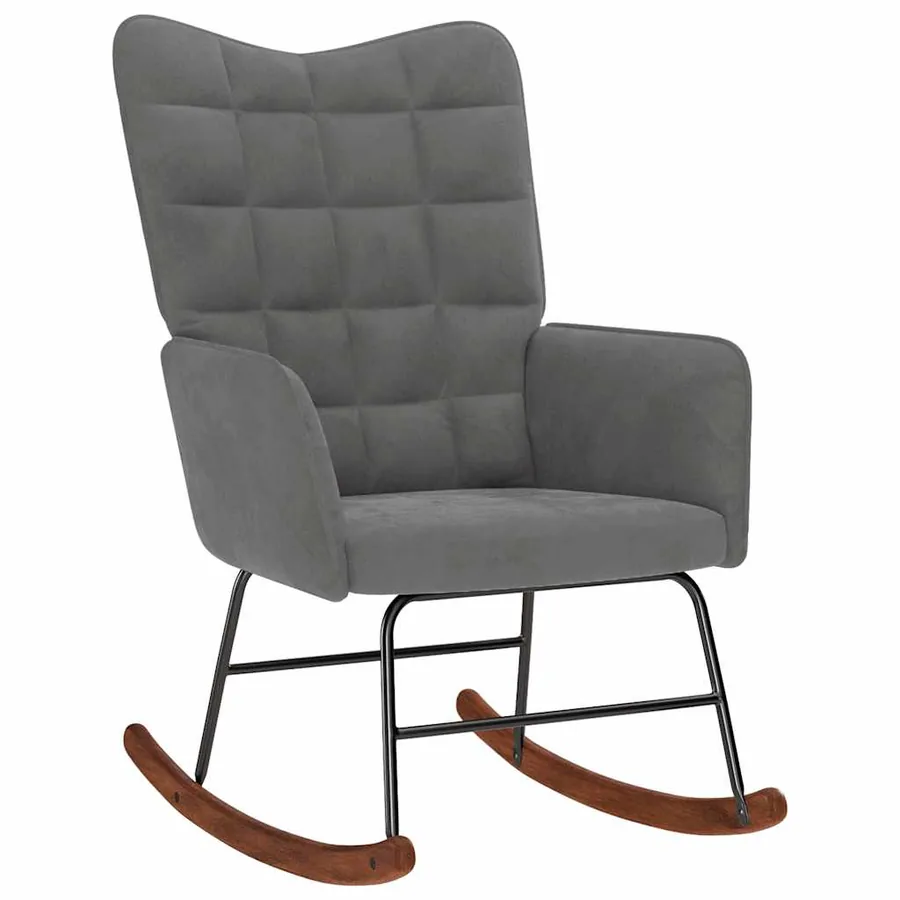 Chaise à bascule avec tabouret en velours gris foncé - 4