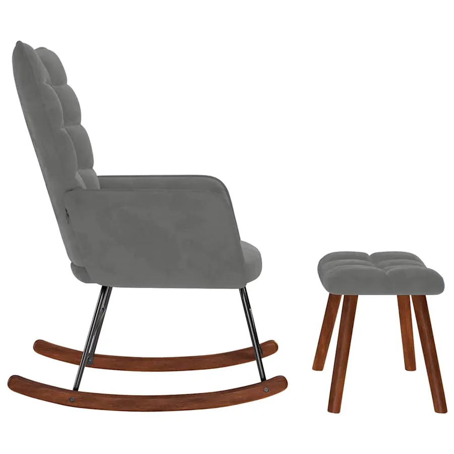 Chaise à bascule avec tabouret en velours gris foncé - 6