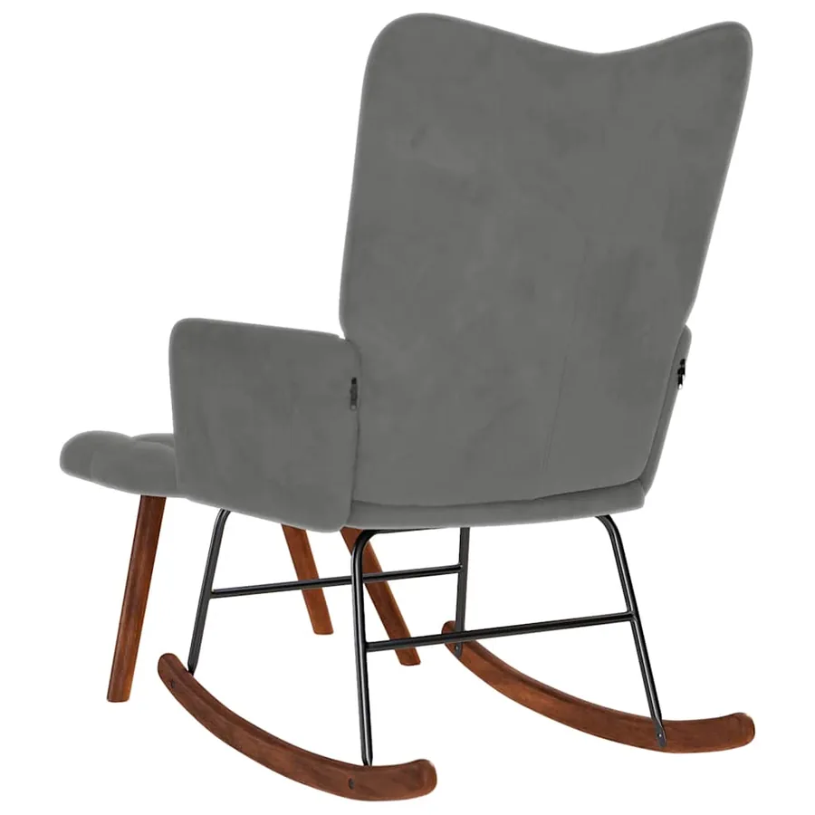 Chaise à bascule avec tabouret en velours gris foncé - 7