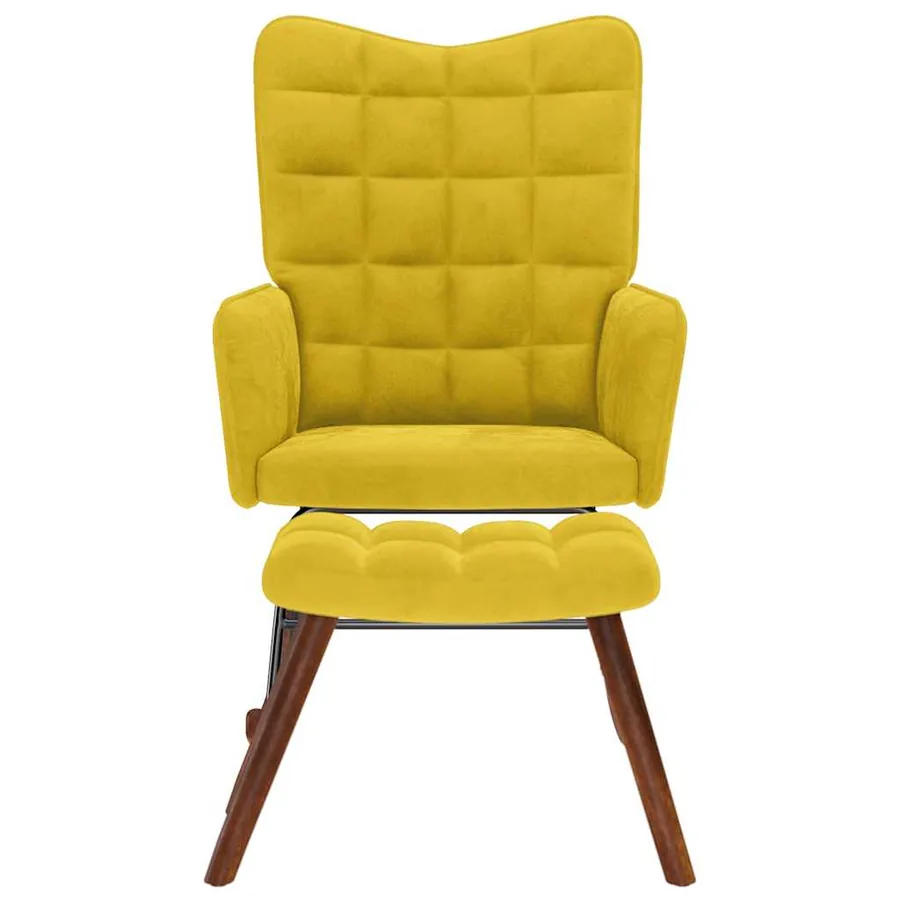 Chaise à bascule avec tabouret en velours jaune - 3