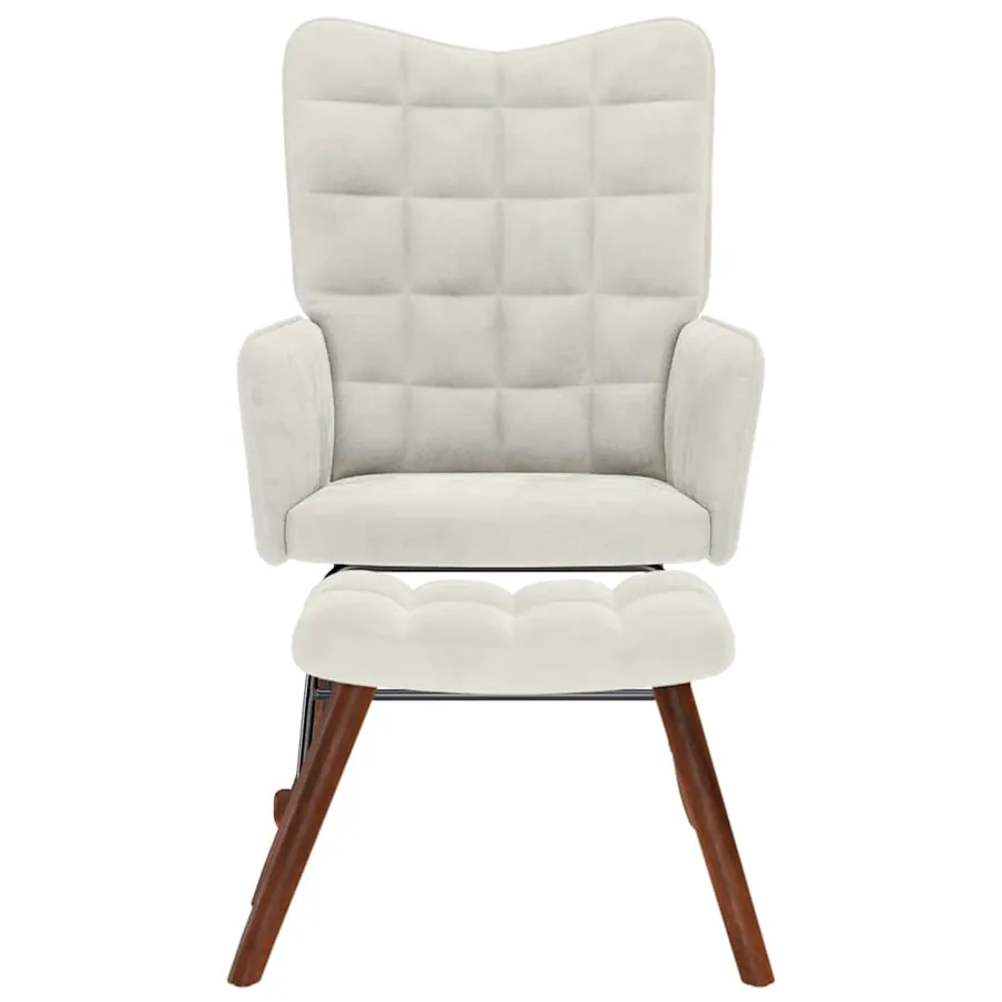 Chaise à bascule avec tabouret en velours crème - 3