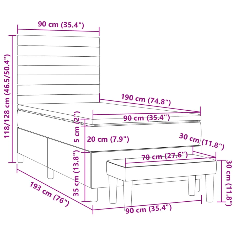 Sommier à lattes de lit avec matelas Taupe 90x190 cm Tissu - 8