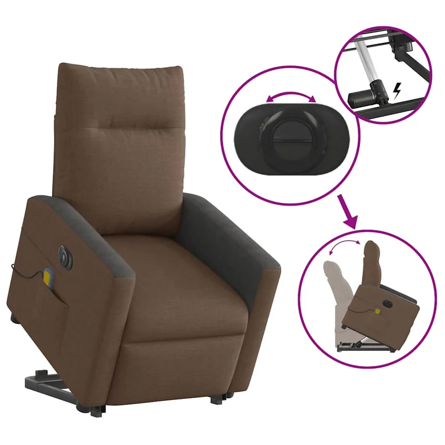 Fauteuil inclinable de massage électrique Marron Tissu - 9
