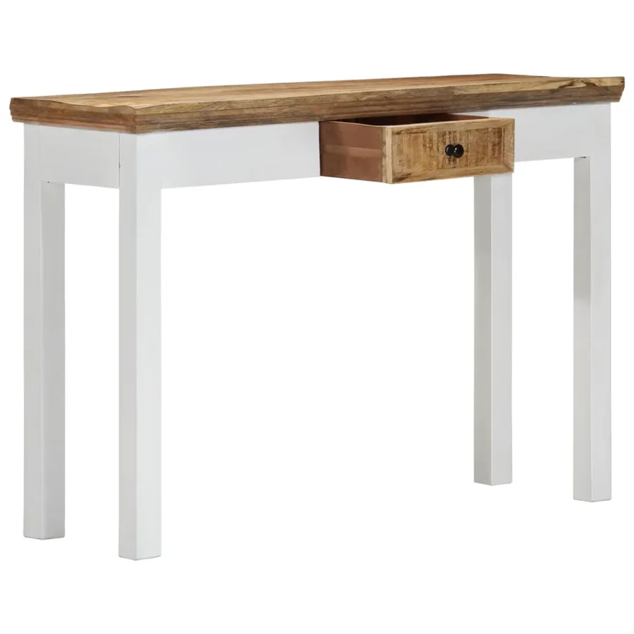 Table console Blanc et marron 110x35x75 cm Bois manguier massif - 3