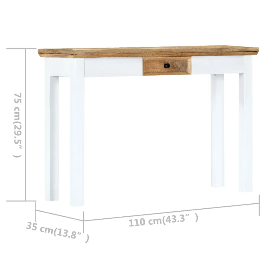 Table console Blanc et marron 110x35x75 cm Bois manguier massif - 7