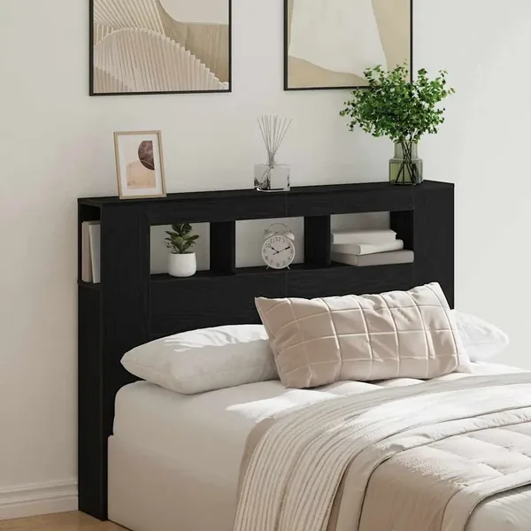 Tête de lit LED avec étagère Chêne noir 140 x 18,5 x 103,5 cm