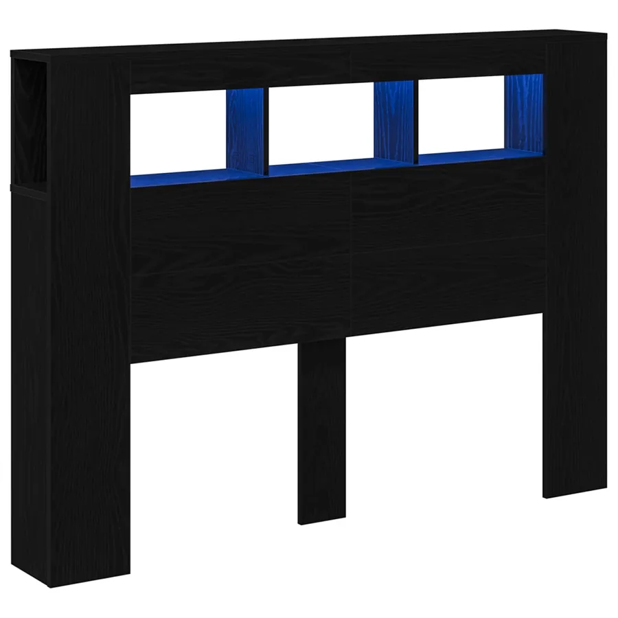 Tête de lit LED avec étagère Chêne noir 140 x 18,5 x 103,5 cm - 2