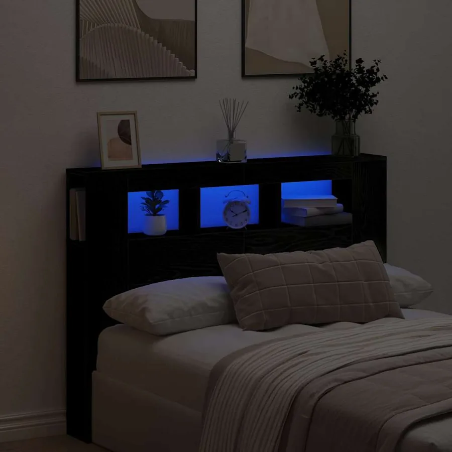 Tête de lit LED avec étagère Chêne noir 140 x 18,5 x 103,5 cm - 4