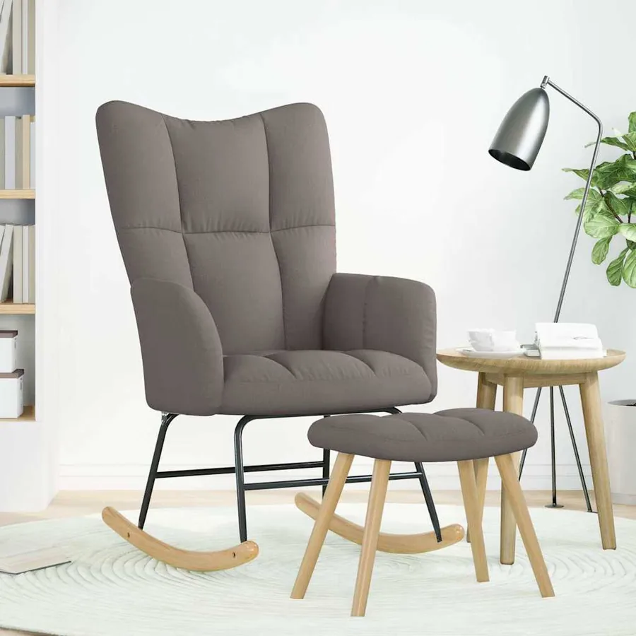 Chaise à bascule avec repose-pied Taupe Tissu - 2