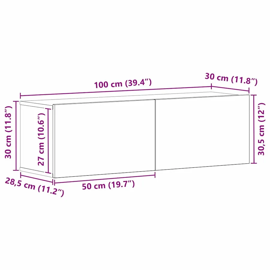 Meuble TV Chêne noir 100 x 30 x 30 cm Bois d'ingénierie - 12