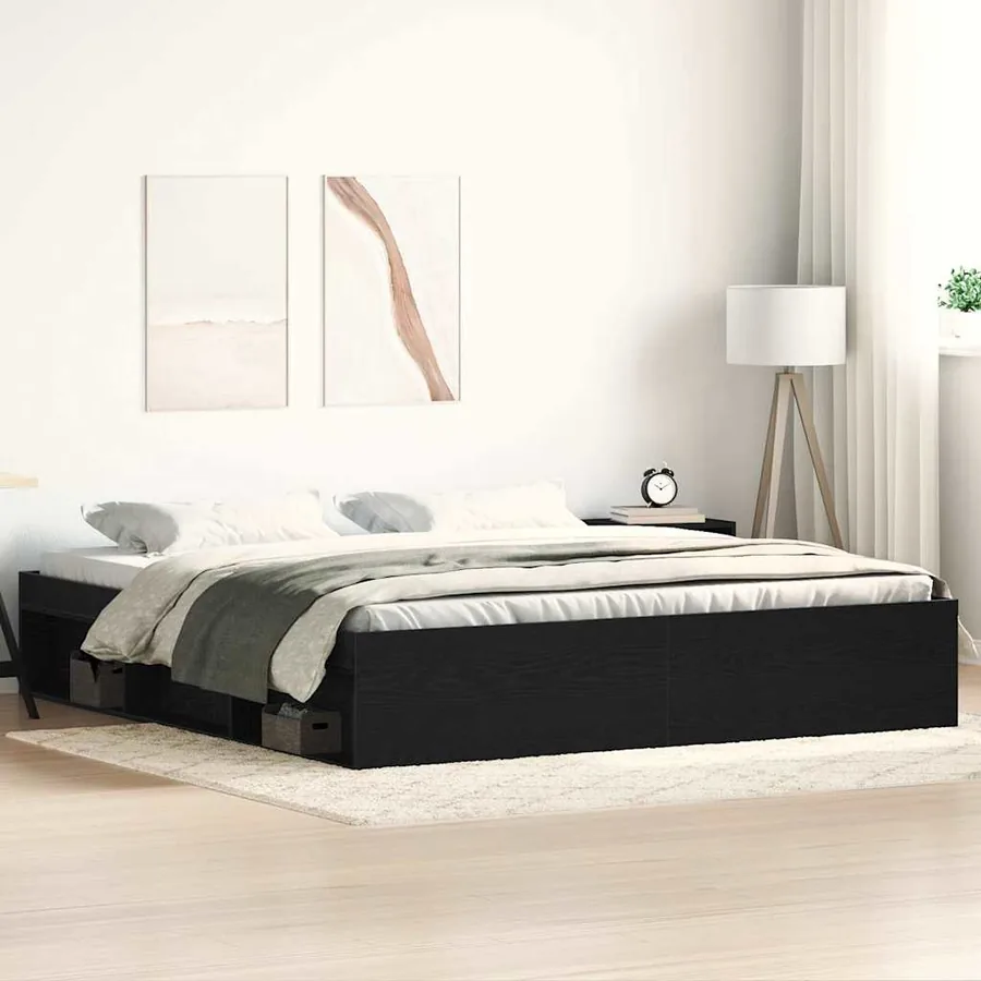 Cadre de lit sans matelas en chêne noir 200x200 cm bois d'ingénierie