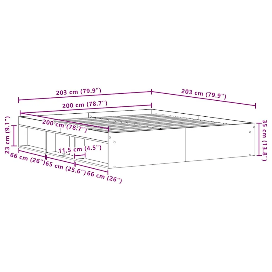 Cadre de lit sans matelas en chêne noir 200x200 cm bois d'ingénierie - 10
