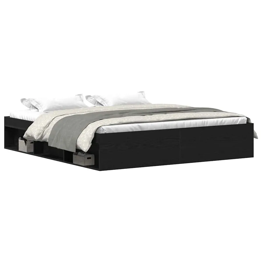 Cadre de lit sans matelas en chêne noir 200x200 cm bois d'ingénierie - 2