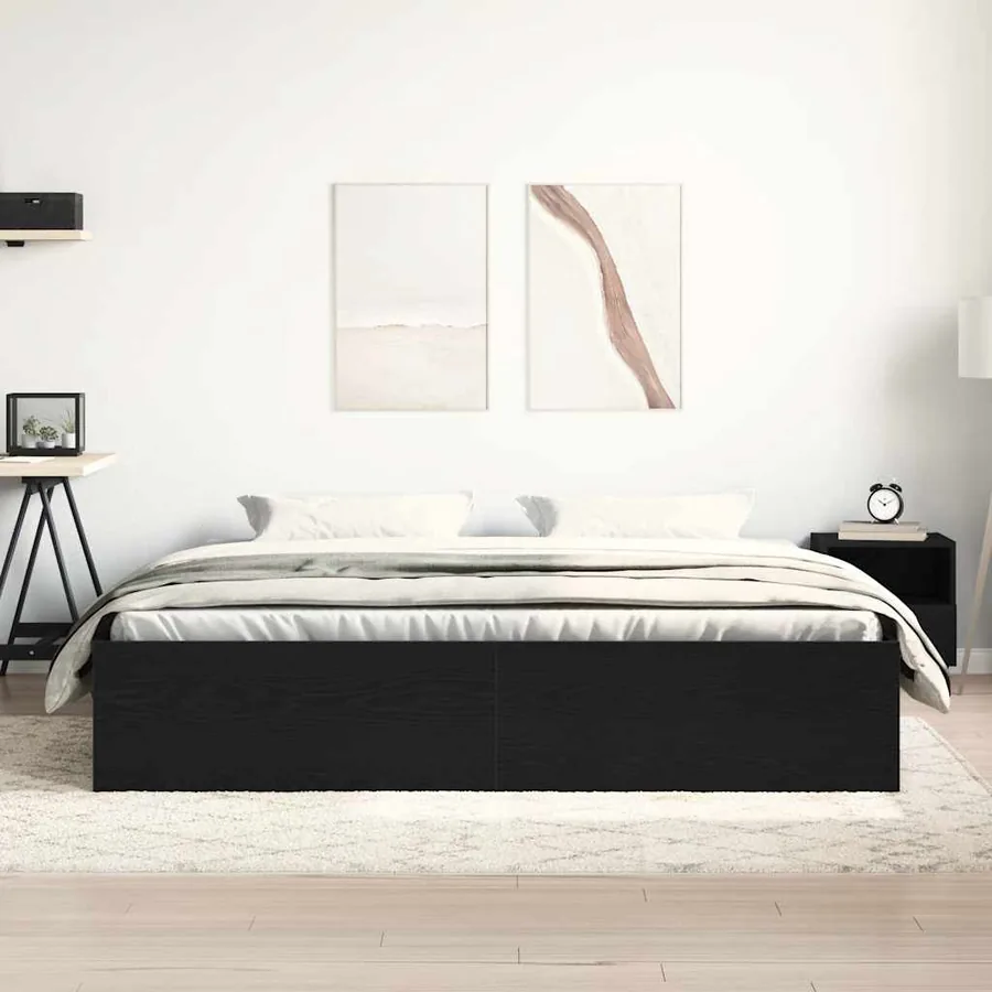 Cadre de lit sans matelas en chêne noir 200x200 cm bois d'ingénierie - 3