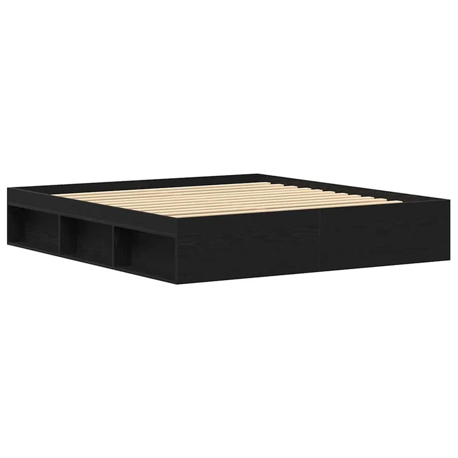 Cadre de lit sans matelas en chêne noir 200x200 cm bois d'ingénierie - 4