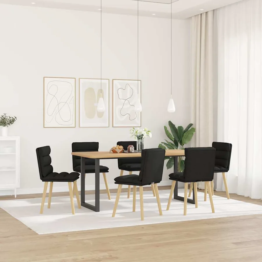 Chaises à manger lot de 6 noir tissu