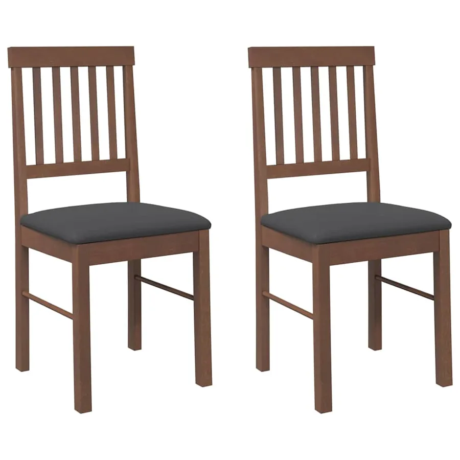 Chaises à manger coussins 2 pcs marron bois massif caoutchouc - 2