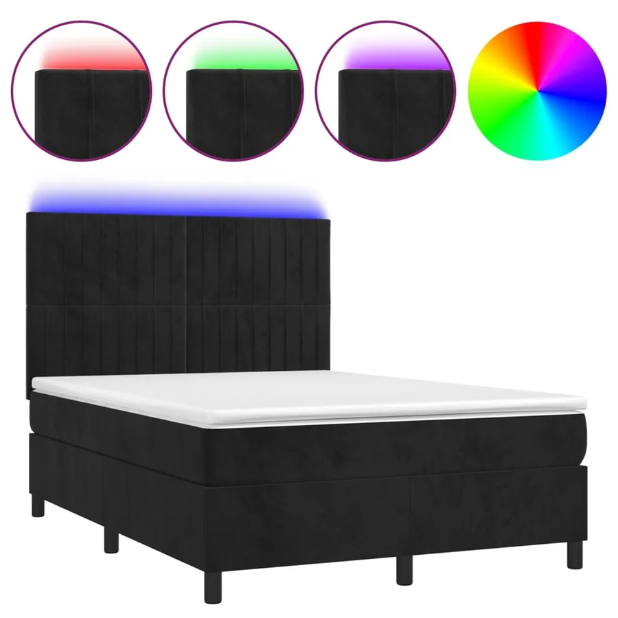 Sommier à lattes de lit avec matelas LED Noir 140x190cm Velours - 2