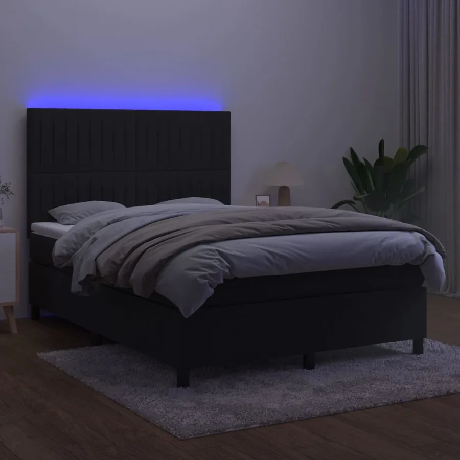 Sommier à lattes de lit avec matelas LED Noir 140x190cm Velours - 4