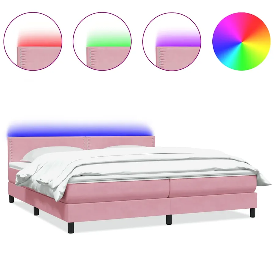 Sommier à lattes de lit avec matelas et LED rose 180x220 cm velours - 2