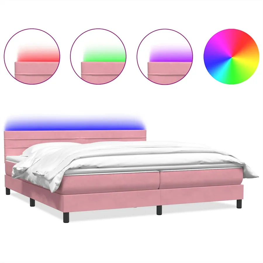 Sommier à lattes de lit avec matelas et LED rose 180x220 cm velours - 2