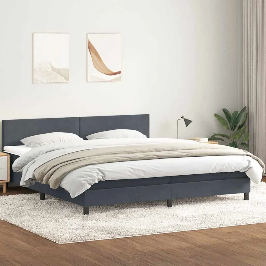 Sommier à lattes de lit et matelas gris foncé 200x220cm velours - 3