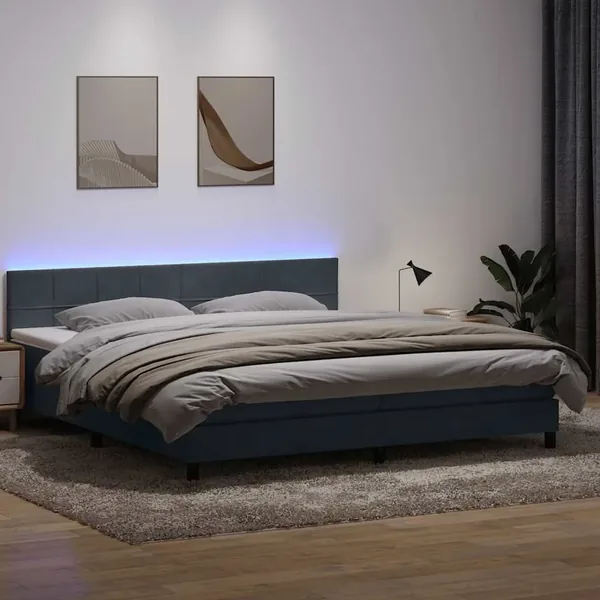 Sommier à lattes de lit et matelas et LED gris foncé 200x220cm velours