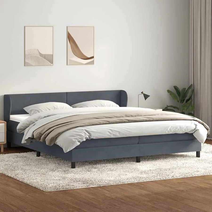 Sommier à lattes de lit et matelas gris foncé 200x220cm velours - 3
