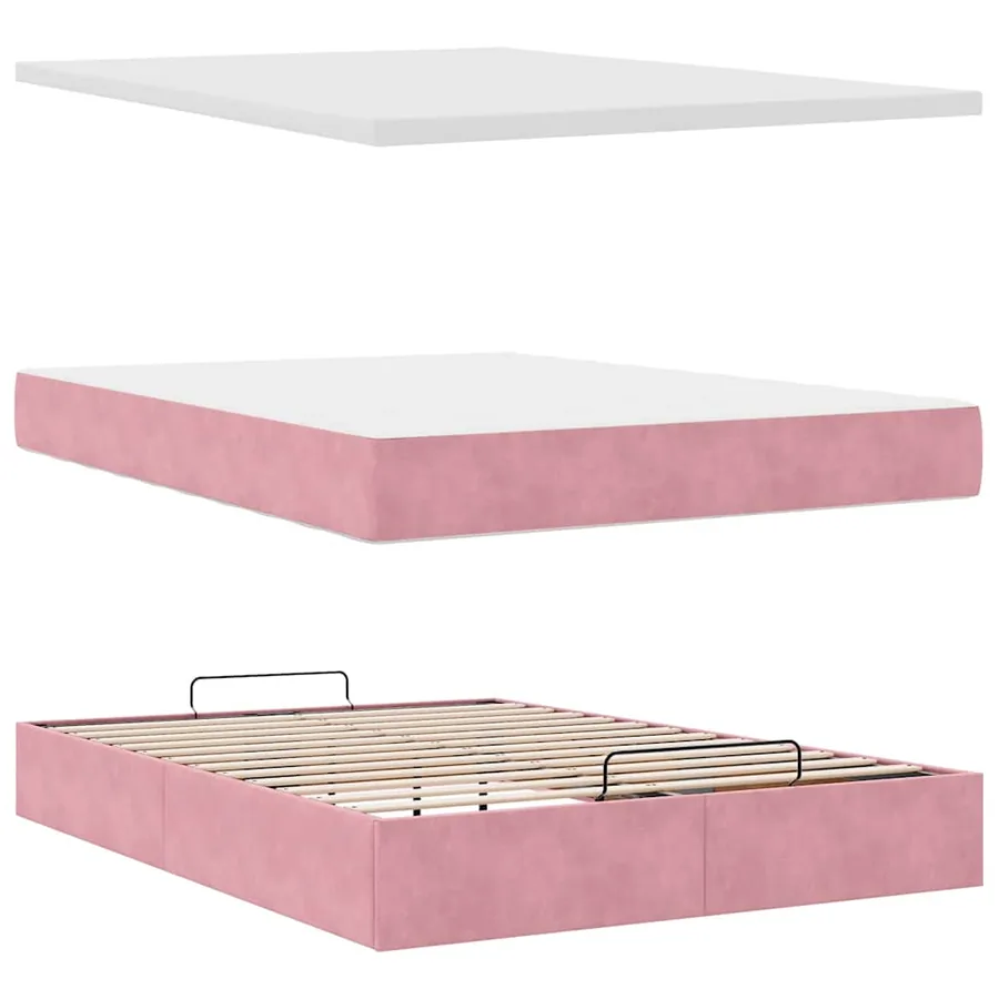 Cadre de lit ottoman avec matelas rose 140x200 cm velours - 12