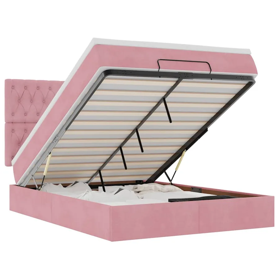 Cadre de lit ottoman avec matelas rose 140x200 cm velours - 2