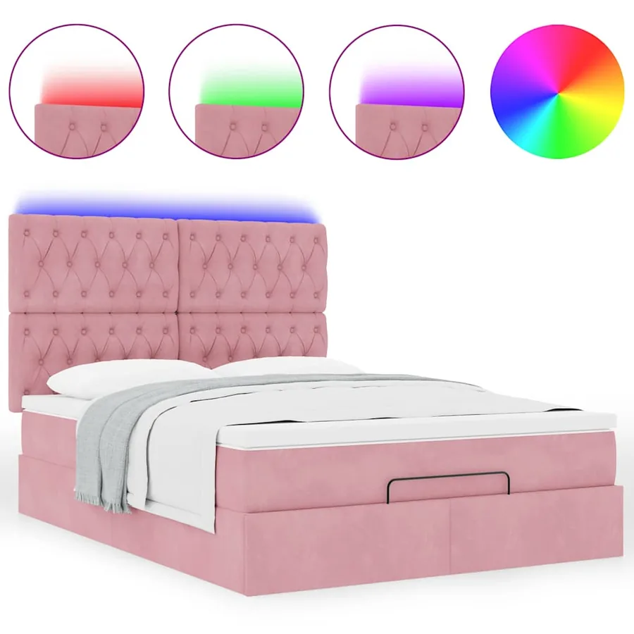 Cadre de lit ottoman avec matelas rose 140x200 cm velours - 5