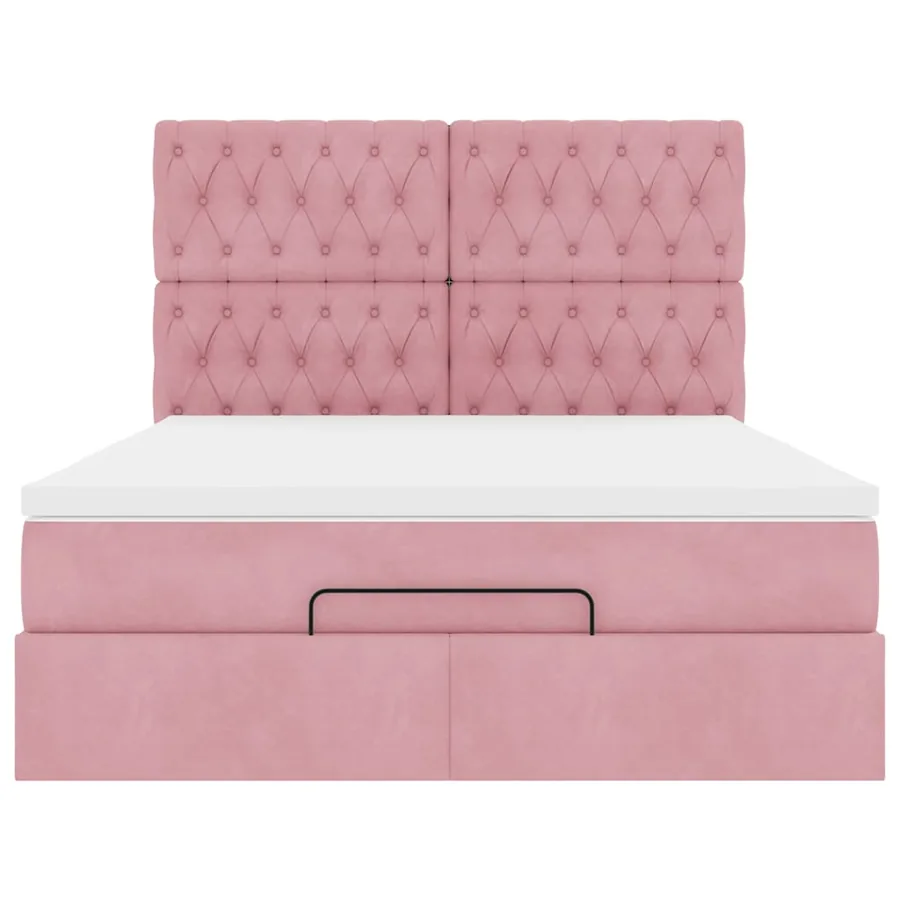 Cadre de lit ottoman avec matelas rose 140x200 cm velours - 8