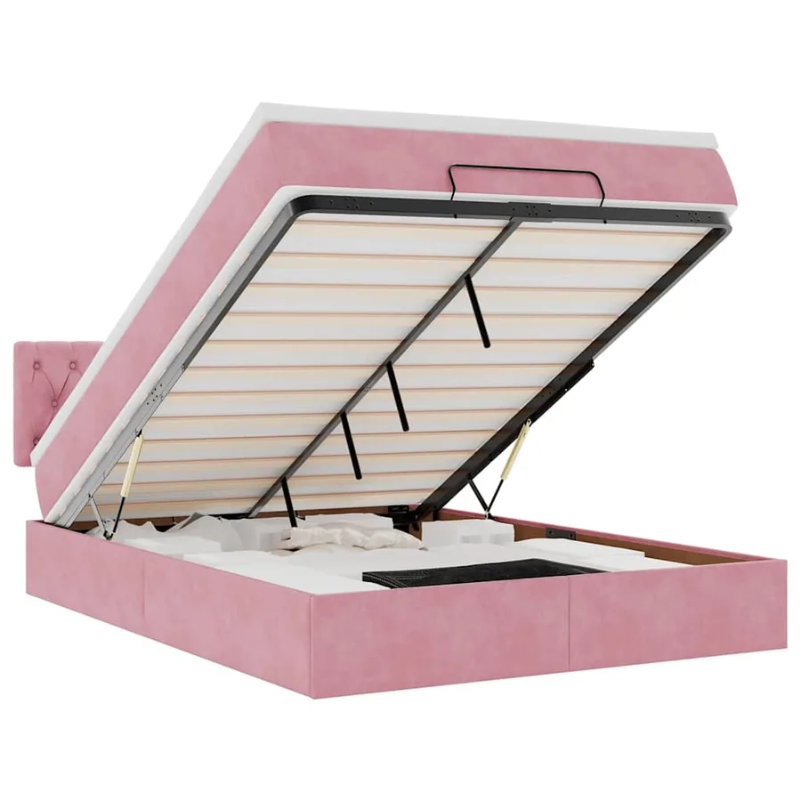 Cadre de lit ottoman avec matelas rose 140x200 cm velours - 2