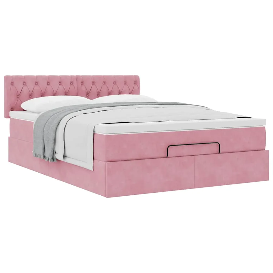 Cadre de lit ottoman avec matelas rose 140x200 cm velours - 5