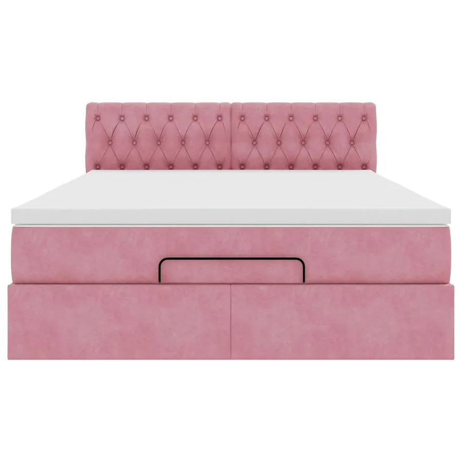 Cadre de lit ottoman avec matelas rose 140x200 cm velours - 7