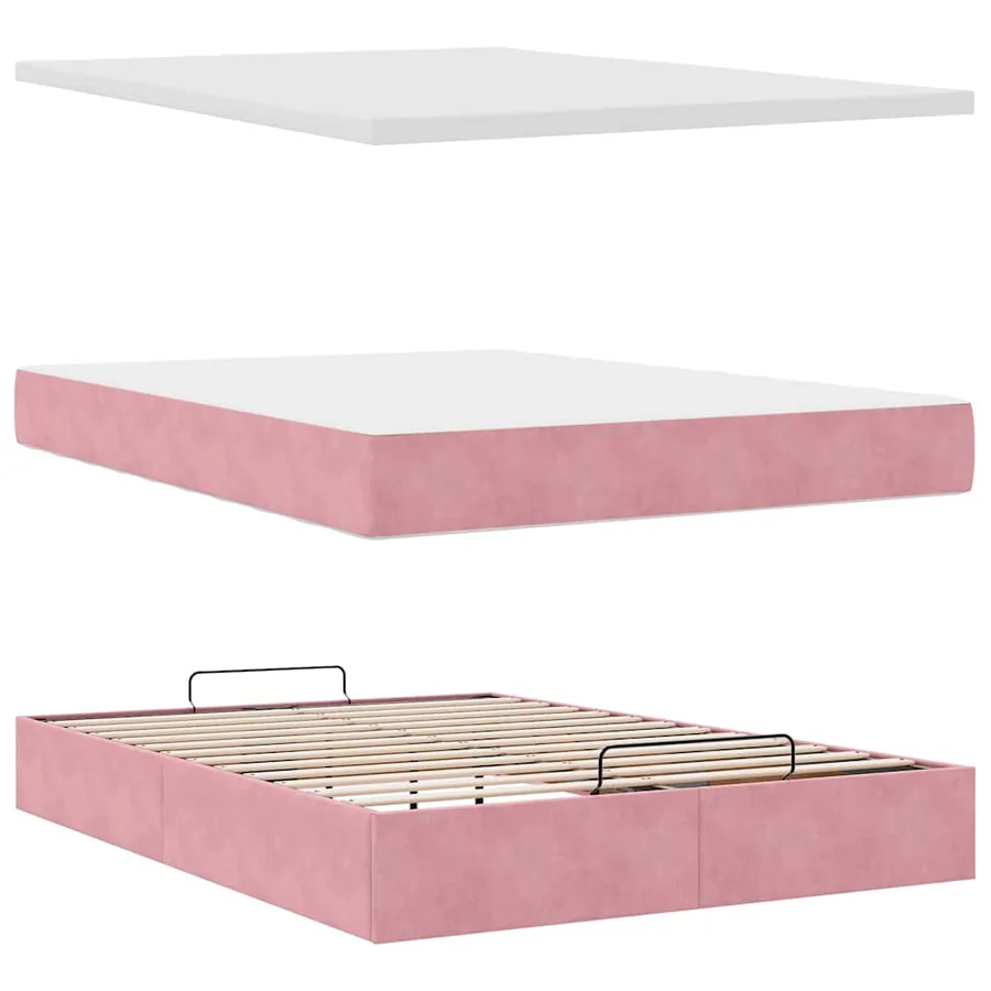Cadre de lit ottoman avec matelas rose 140x200 cm velours - 8